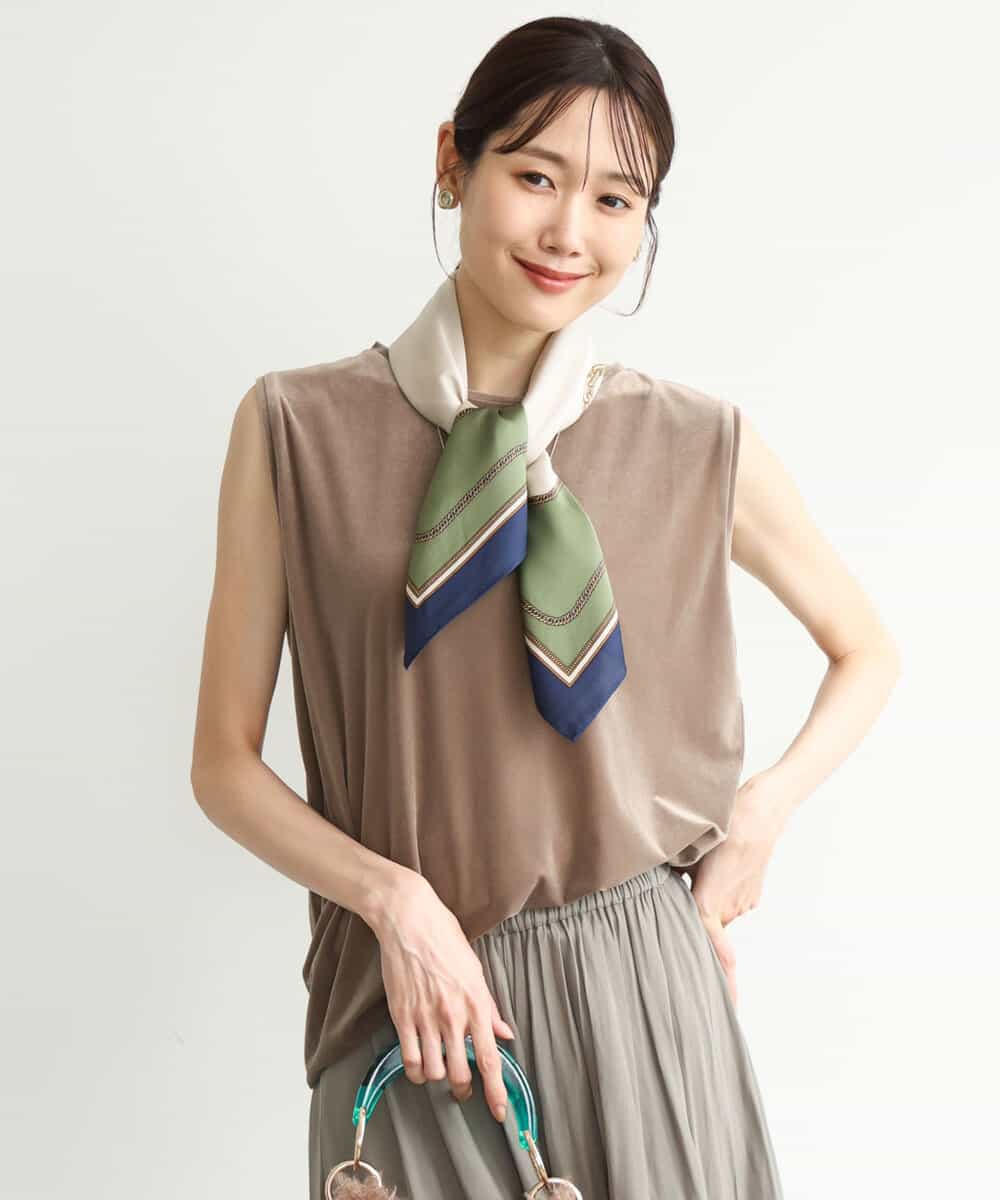 FKKJD24080 MK MICHEL KLEIN(MK ミッシェルクラン) [洗える]シアーベロア ノースリーブトップス モカベージュ