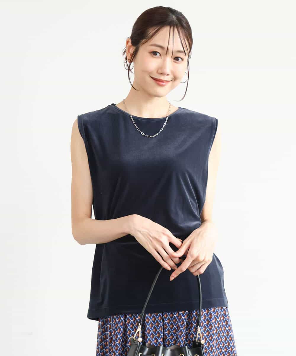 FKKJD24080 MK MICHEL KLEIN(MK ミッシェルクラン) [洗える]シアーベロア ノースリーブトップス モカベージュ