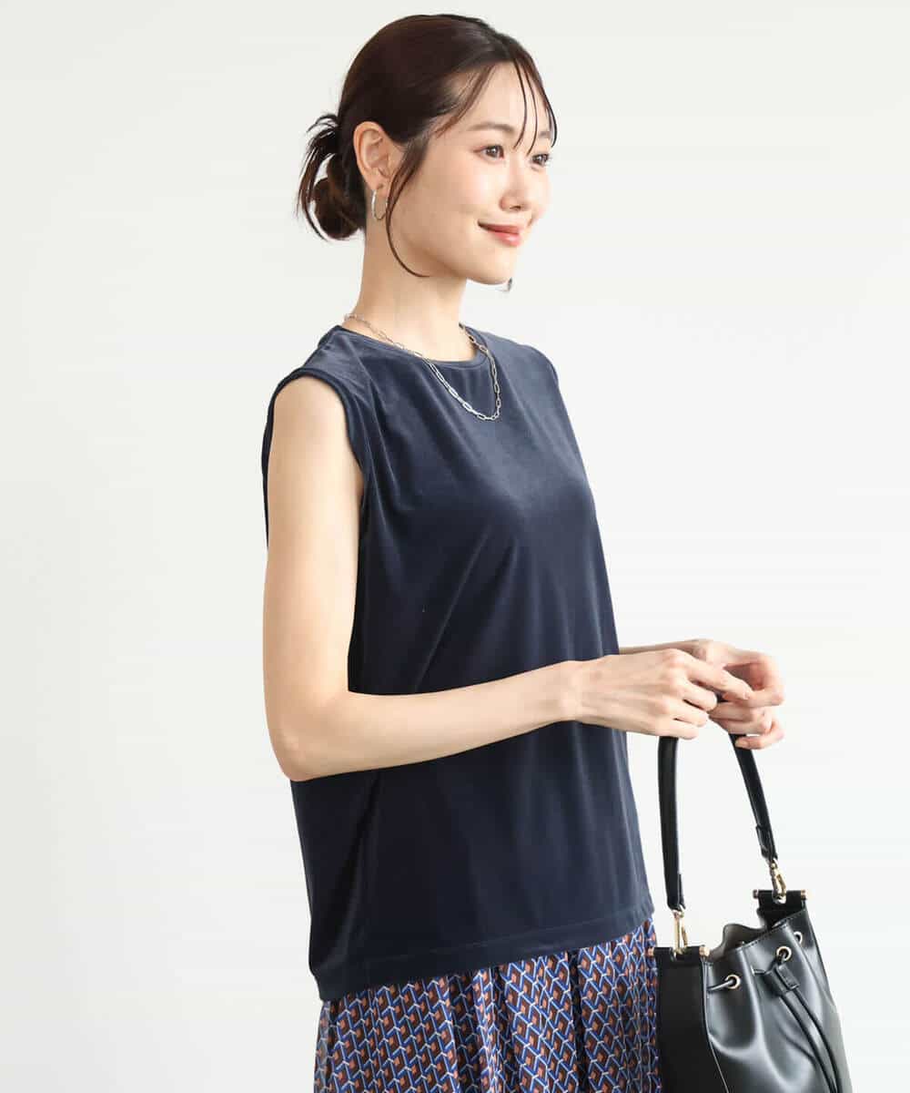 FKKJD24080 MK MICHEL KLEIN(MK ミッシェルクラン) [洗える]シアーベロア ノースリーブトップス モカベージュ