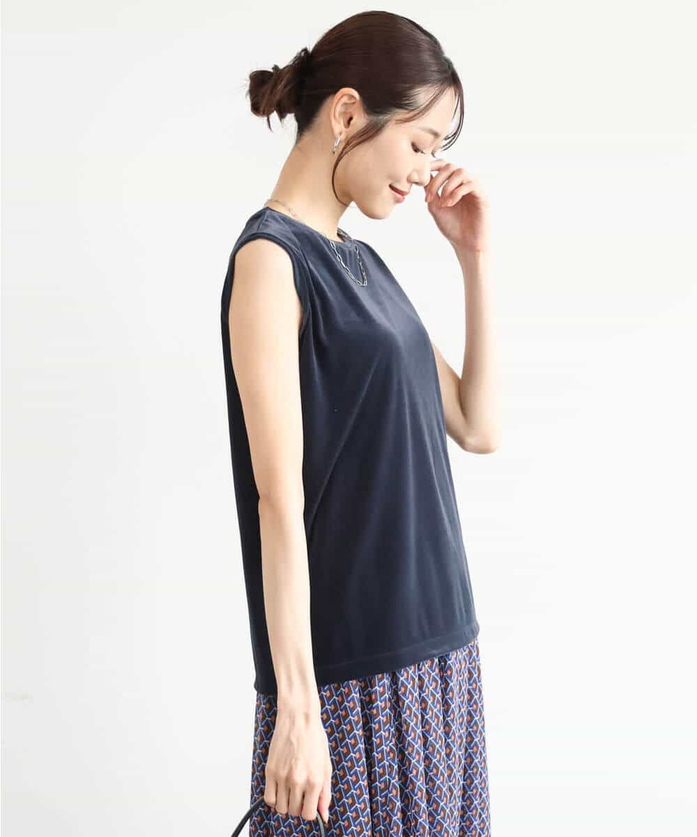 FKKJD24080 MK MICHEL KLEIN(MK ミッシェルクラン) [洗える]シアーベロア ノースリーブトップス モカベージュ