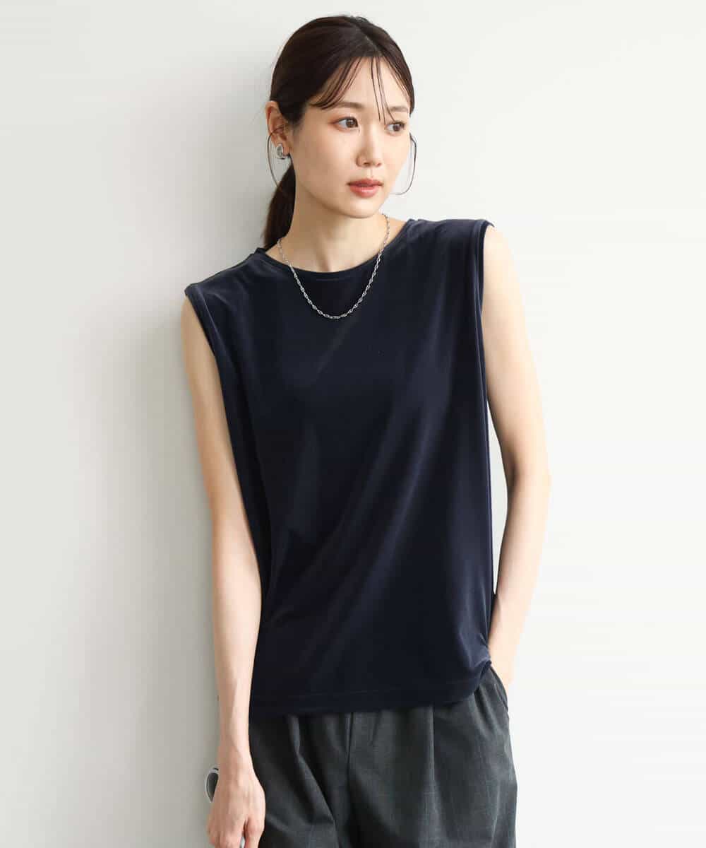 FKKJD24080 MK MICHEL KLEIN(MK ミッシェルクラン) [洗える]シアーベロア ノースリーブトップス モカベージュ