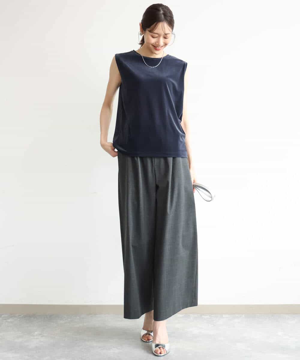 FKKJD24080 MK MICHEL KLEIN(MK ミッシェルクラン) [洗える]シアーベロア ノースリーブトップス モカベージュ