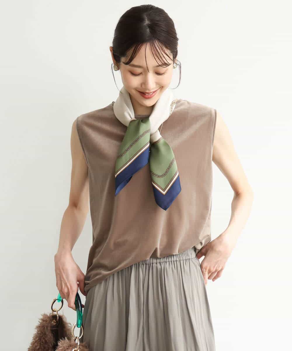 FKKJD24080 MK MICHEL KLEIN(MK ミッシェルクラン) [洗える]シアーベロア ノースリーブトップス モカベージュ