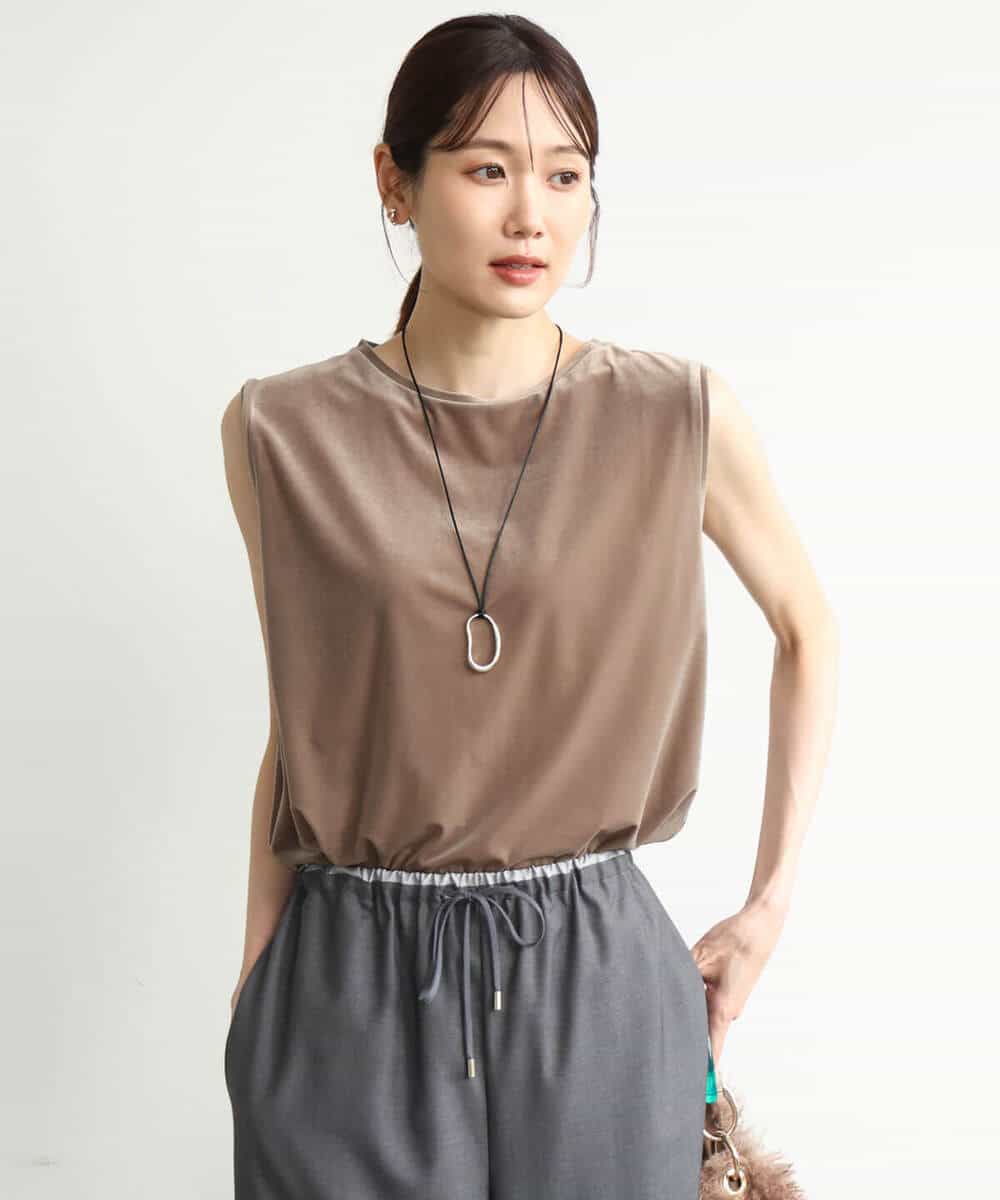 FKKJD24080 MK MICHEL KLEIN(MK ミッシェルクラン) [洗える]シアーベロア ノースリーブトップス モカベージュ
