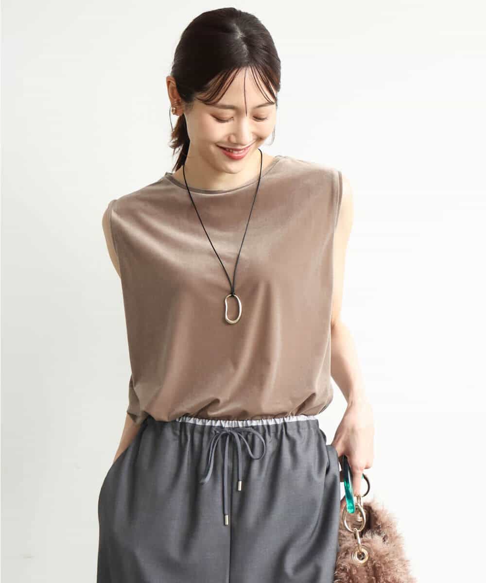 FKKJD24080 MK MICHEL KLEIN(MK ミッシェルクラン) [洗える]シアーベロア ノースリーブトップス モカベージュ
