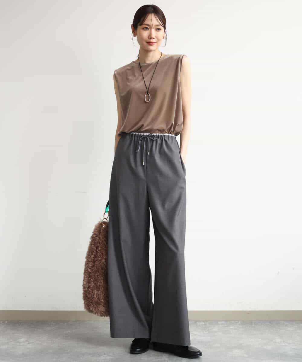 FKKJD24080 MK MICHEL KLEIN(MK ミッシェルクラン) [洗える]シアーベロア ノースリーブトップス モカベージュ