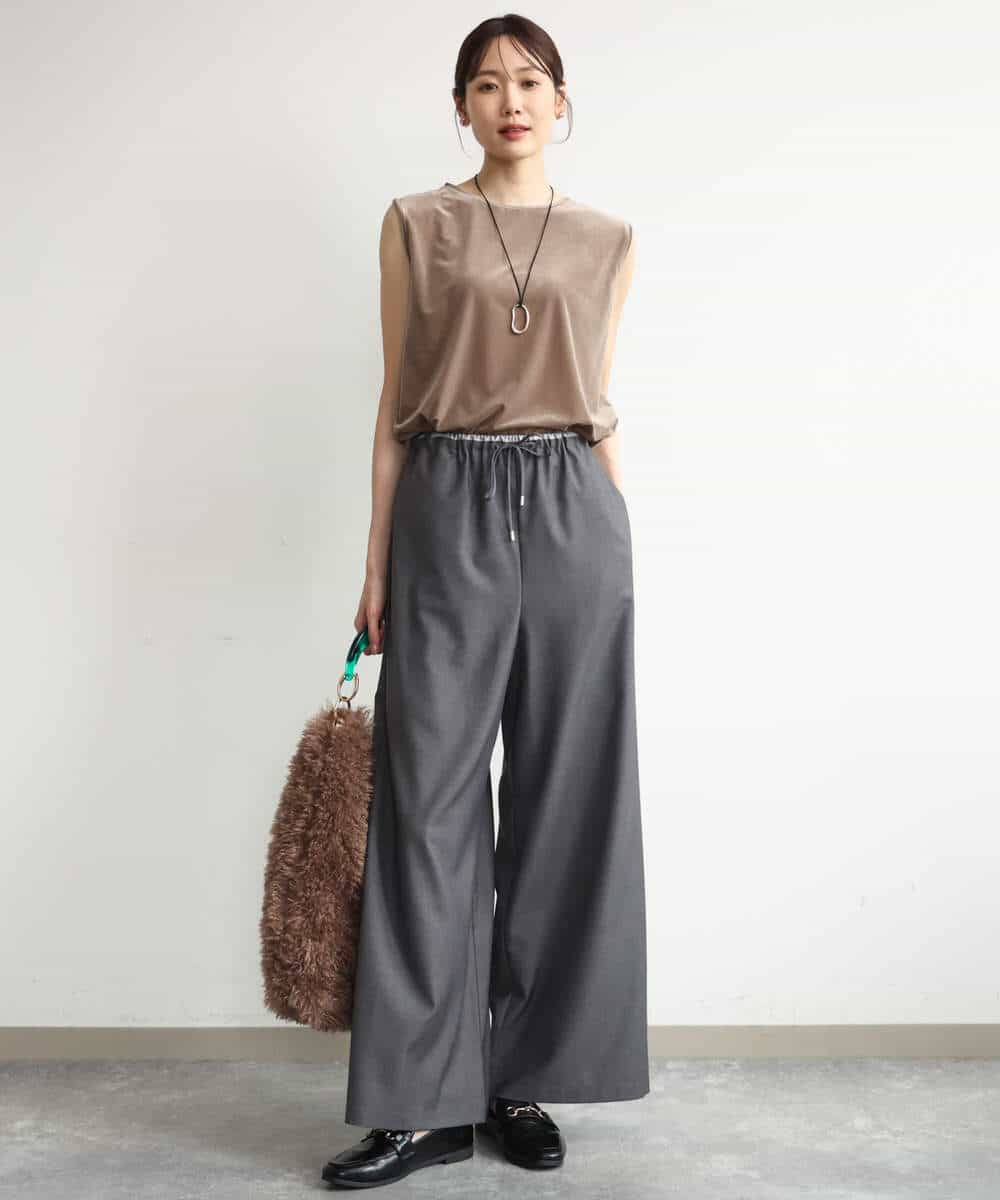 FKKJD24080 MK MICHEL KLEIN(MK ミッシェルクラン) [洗える]シアーベロア ノースリーブトップス モカベージュ