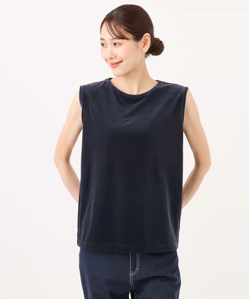 FKKJD24080 MK MICHEL KLEIN(MK ミッシェルクラン) [洗える]シアーベロア ノースリーブトップス モカベージュ