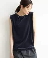 FKKJD24080 MK MICHEL KLEIN(MK ミッシェルクラン) [洗える]シアーベロア ノースリーブトップス ネイビー