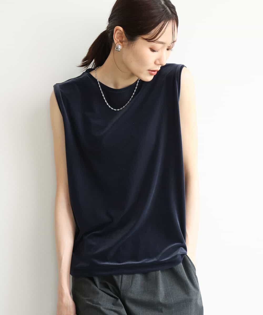FKKJD24080 MK MICHEL KLEIN(MK ミッシェルクラン) [洗える]シアーベロア ノースリーブトップス ネイビー
