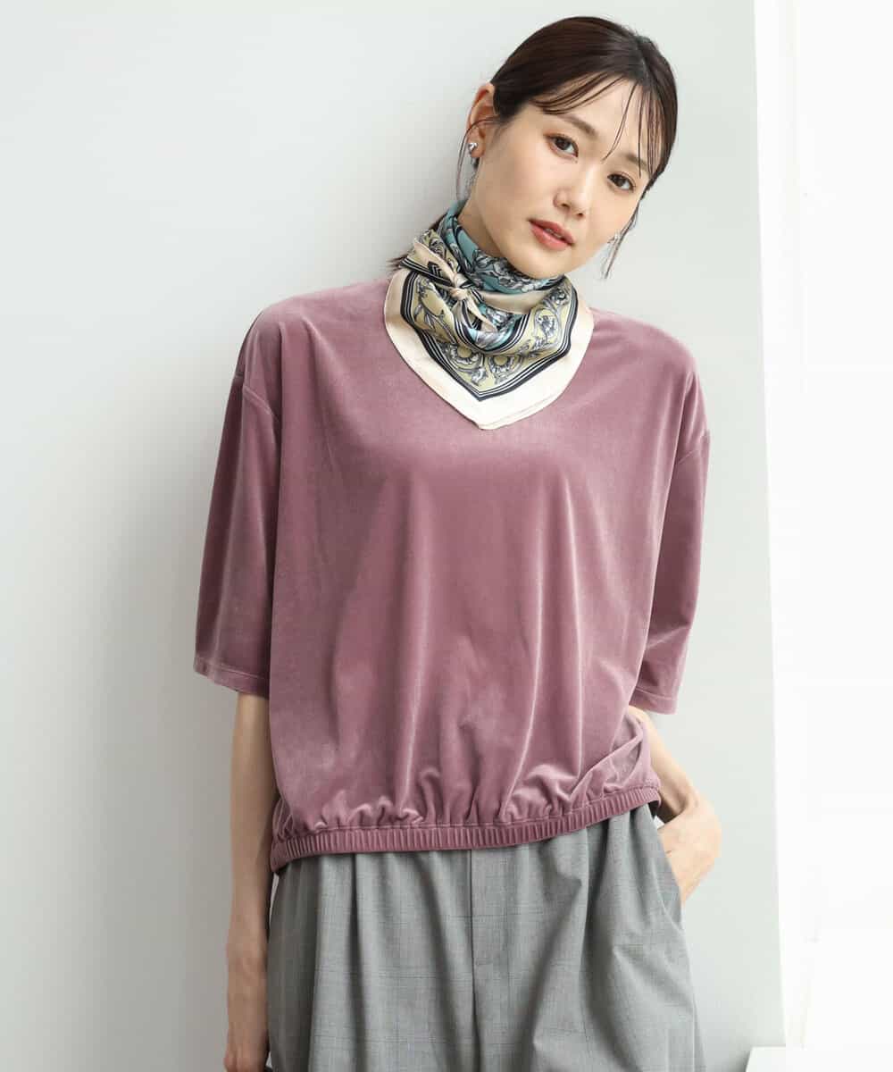FKKJD25110 MK MICHEL KLEIN(MK ミッシェルクラン) [洗える]シアーベロア 五分袖カットソー ピンク