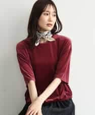 FKKJD25110 MK MICHEL KLEIN(MK ミッシェルクラン) [洗える]シアーベロア 五分袖カットソー ボルドー