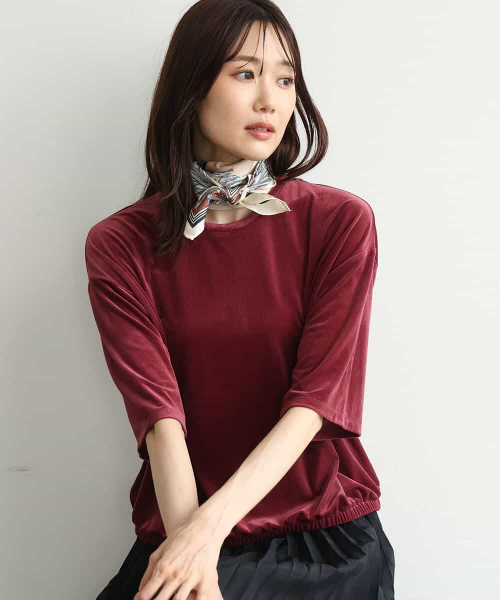 FKKJD25110 MK MICHEL KLEIN(MK ミッシェルクラン) [洗える]シアーベロア 五分袖カットソー ボルドー
