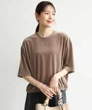 FKKJD25110 MK MICHEL KLEIN(MK ミッシェルクラン) [洗える]シアーベロア 五分袖カットソー モカベージュ