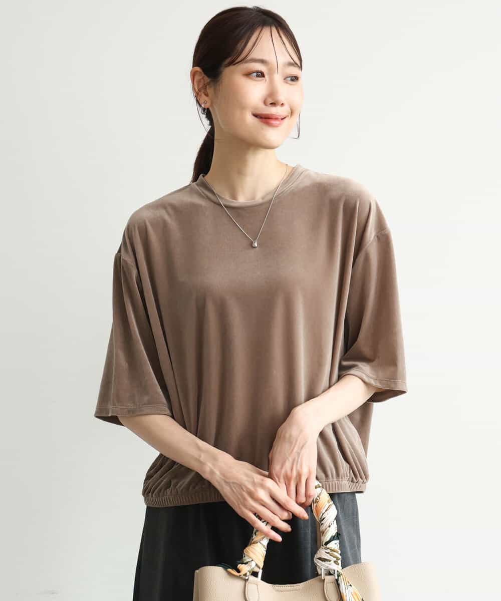 FKKJD25110 MK MICHEL KLEIN(MK ミッシェルクラン) [洗える]シアーベロア 五分袖カットソー モカベージュ