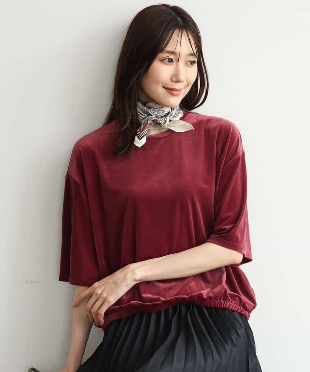 FKKJD25110 MK MICHEL KLEIN(MK ミッシェルクラン) [洗える]シアーベロア 五分袖カットソー モカベージュ