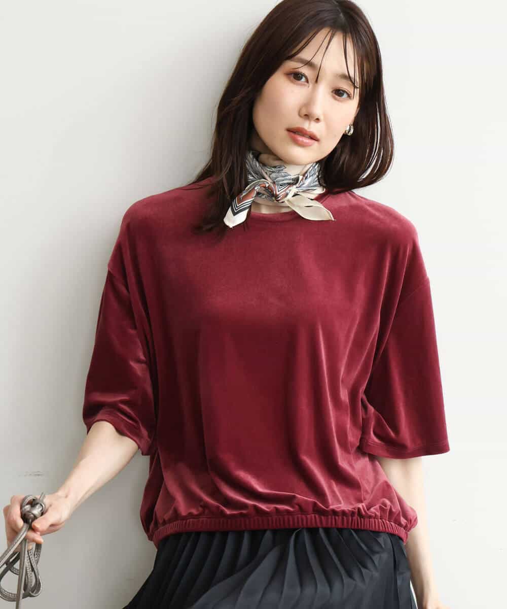 FKKJD25110 MK MICHEL KLEIN(MK ミッシェルクラン) [洗える]シアーベロア 五分袖カットソー モカベージュ