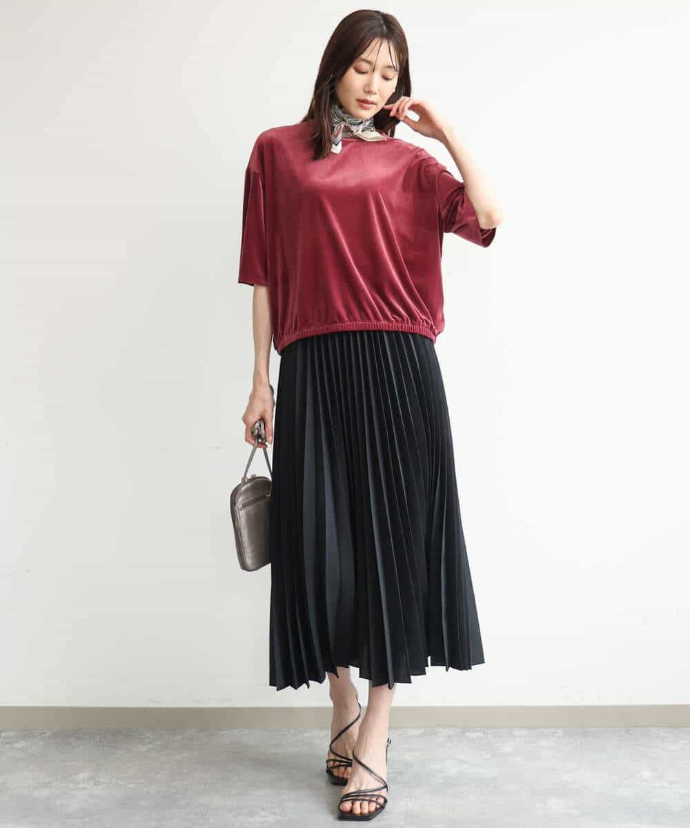 FKKJD25110 MK MICHEL KLEIN(MK ミッシェルクラン) [洗える]シアーベロア 五分袖カットソー モカベージュ