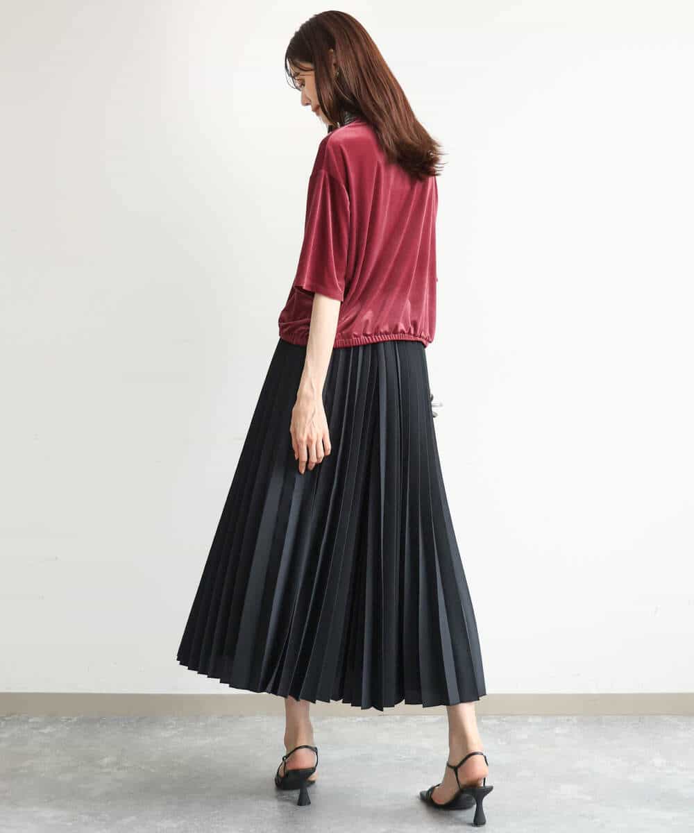 FKKJD25110 MK MICHEL KLEIN(MK ミッシェルクラン) [洗える]シアーベロア 五分袖カットソー モカベージュ