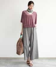 FKKJD25110 MK MICHEL KLEIN(MK ミッシェルクラン) [洗える]シアーベロア 五分袖カットソー モカベージュ