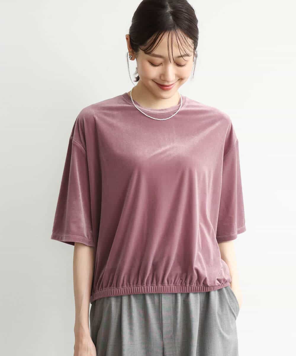 FKKJD25110 MK MICHEL KLEIN(MK ミッシェルクラン) [洗える]シアーベロア 五分袖カットソー モカベージュ