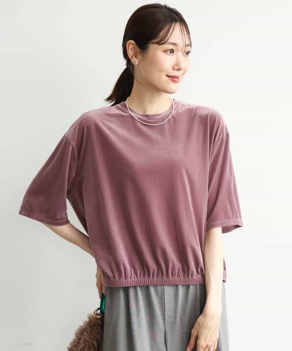 FKKJD25110 MK MICHEL KLEIN(MK ミッシェルクラン) [洗える]シアーベロア 五分袖カットソー モカベージュ