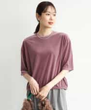 FKKJD25110 MK MICHEL KLEIN(MK ミッシェルクラン) [洗える]シアーベロア 五分袖カットソー モカベージュ