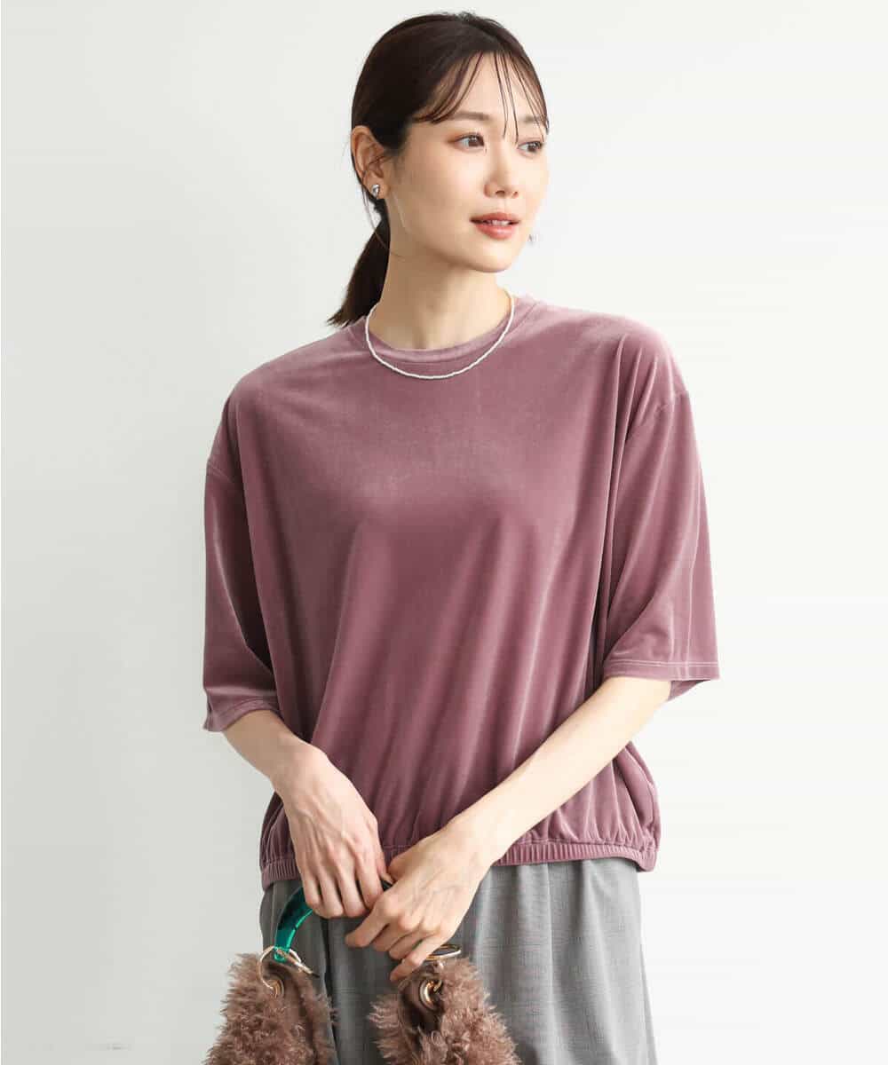FKKJD25110 MK MICHEL KLEIN(MK ミッシェルクラン) [洗える]シアーベロア 五分袖カットソー モカベージュ