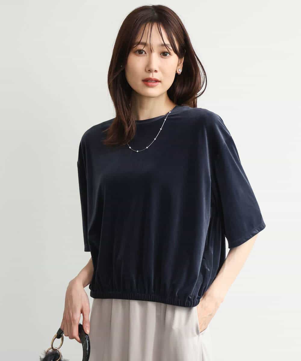 FKKJD25110 MK MICHEL KLEIN(MK ミッシェルクラン) [洗える]シアーベロア 五分袖カットソー モカベージュ