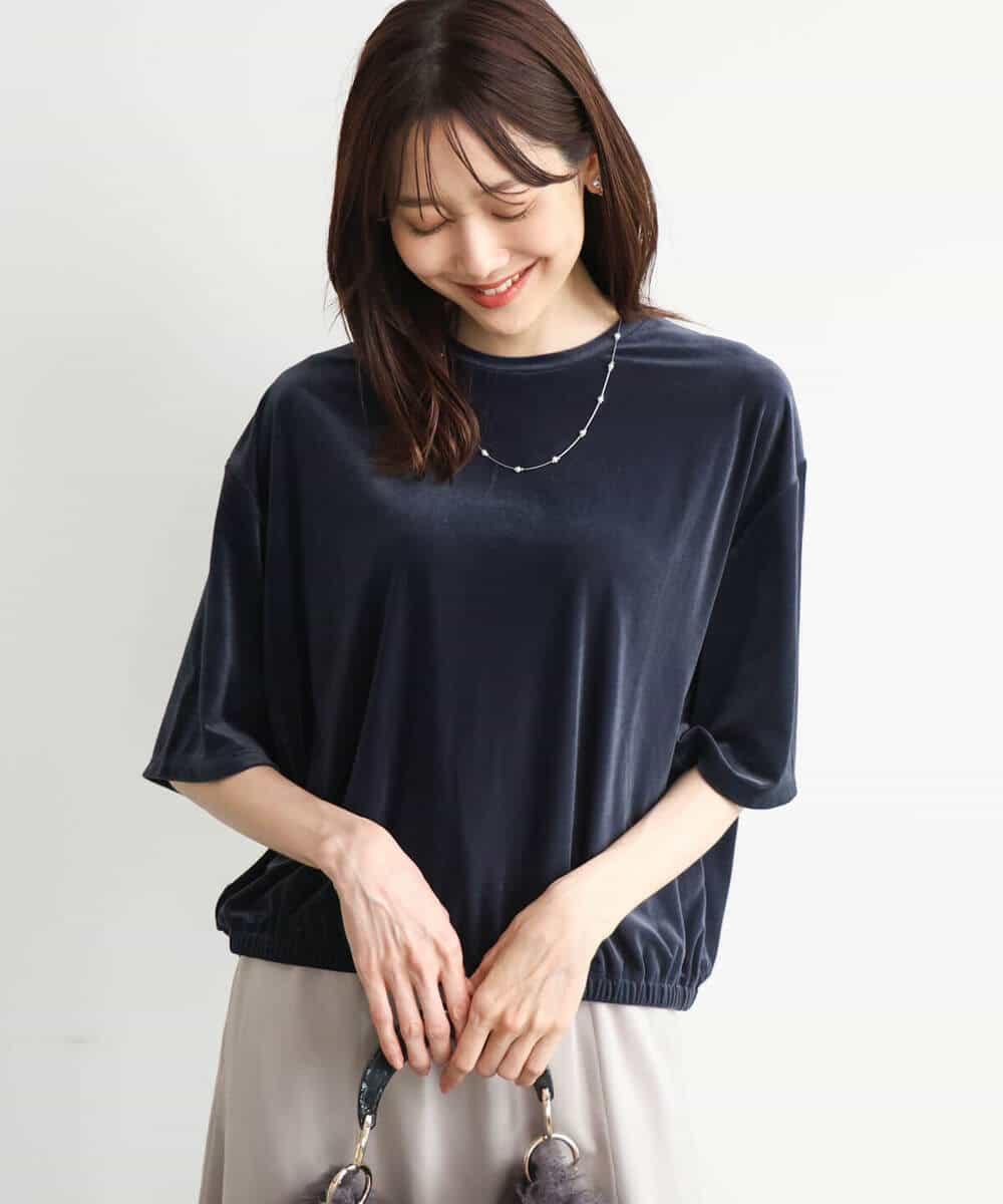 FKKJD25110 MK MICHEL KLEIN(MK ミッシェルクラン) [洗える]シアーベロア 五分袖カットソー モカベージュ