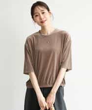 FKKJD25110 MK MICHEL KLEIN(MK ミッシェルクラン) [洗える]シアーベロア 五分袖カットソー モカベージュ