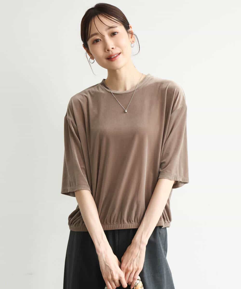 FKKJD25110 MK MICHEL KLEIN(MK ミッシェルクラン) [洗える]シアーベロア 五分袖カットソー モカベージュ