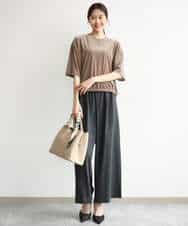 FKKJD25110 MK MICHEL KLEIN(MK ミッシェルクラン) [洗える]シアーベロア 五分袖カットソー モカベージュ