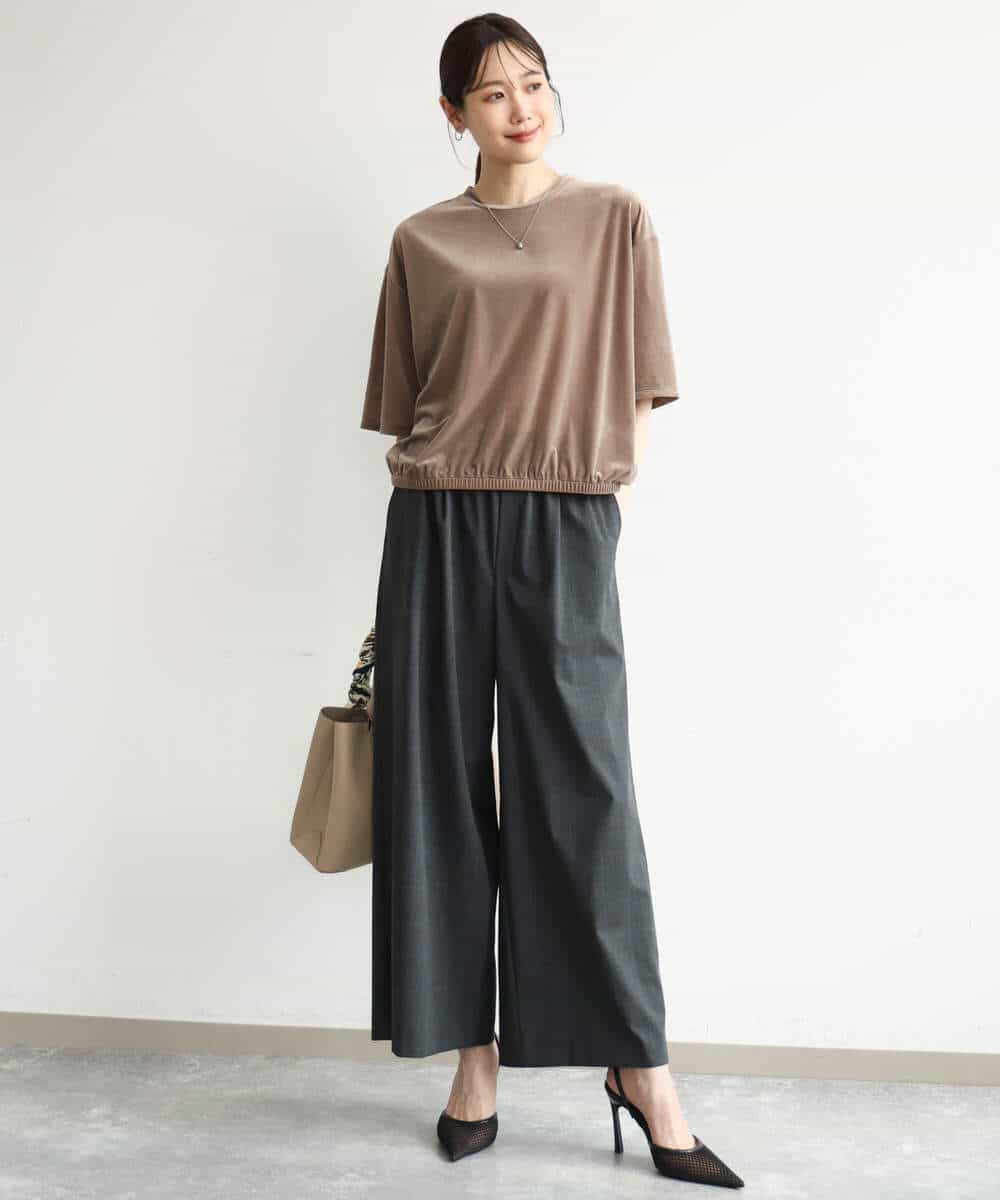 FKKJD25110 MK MICHEL KLEIN(MK ミッシェルクラン) [洗える]シアーベロア 五分袖カットソー モカベージュ