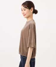 FKKJD25110 MK MICHEL KLEIN(MK ミッシェルクラン) [洗える]シアーベロア 五分袖カットソー モカベージュ