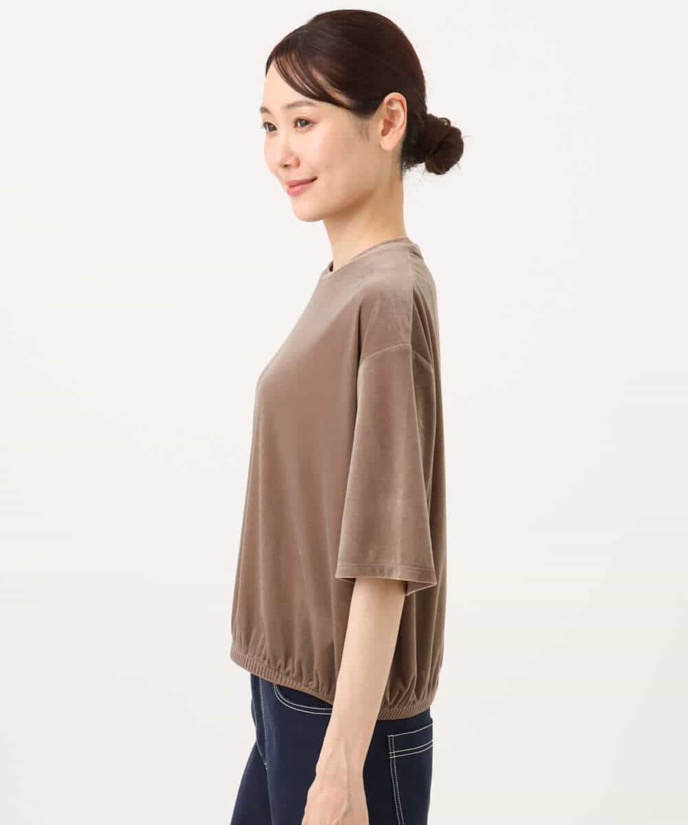 FKKJD25110 MK MICHEL KLEIN(MK ミッシェルクラン) [洗える]シアーベロア 五分袖カットソー モカベージュ