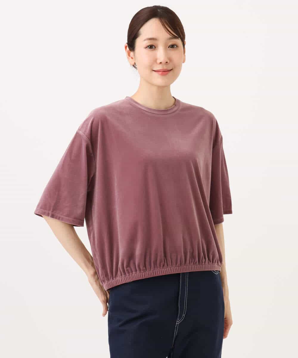 FKKJD25110 MK MICHEL KLEIN(MK ミッシェルクラン) [洗える]シアーベロア 五分袖カットソー モカベージュ