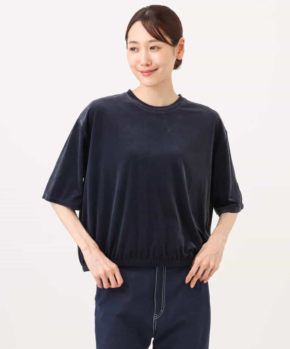 FKKJD25110 MK MICHEL KLEIN(MK ミッシェルクラン) [洗える]シアーベロア 五分袖カットソー モカベージュ