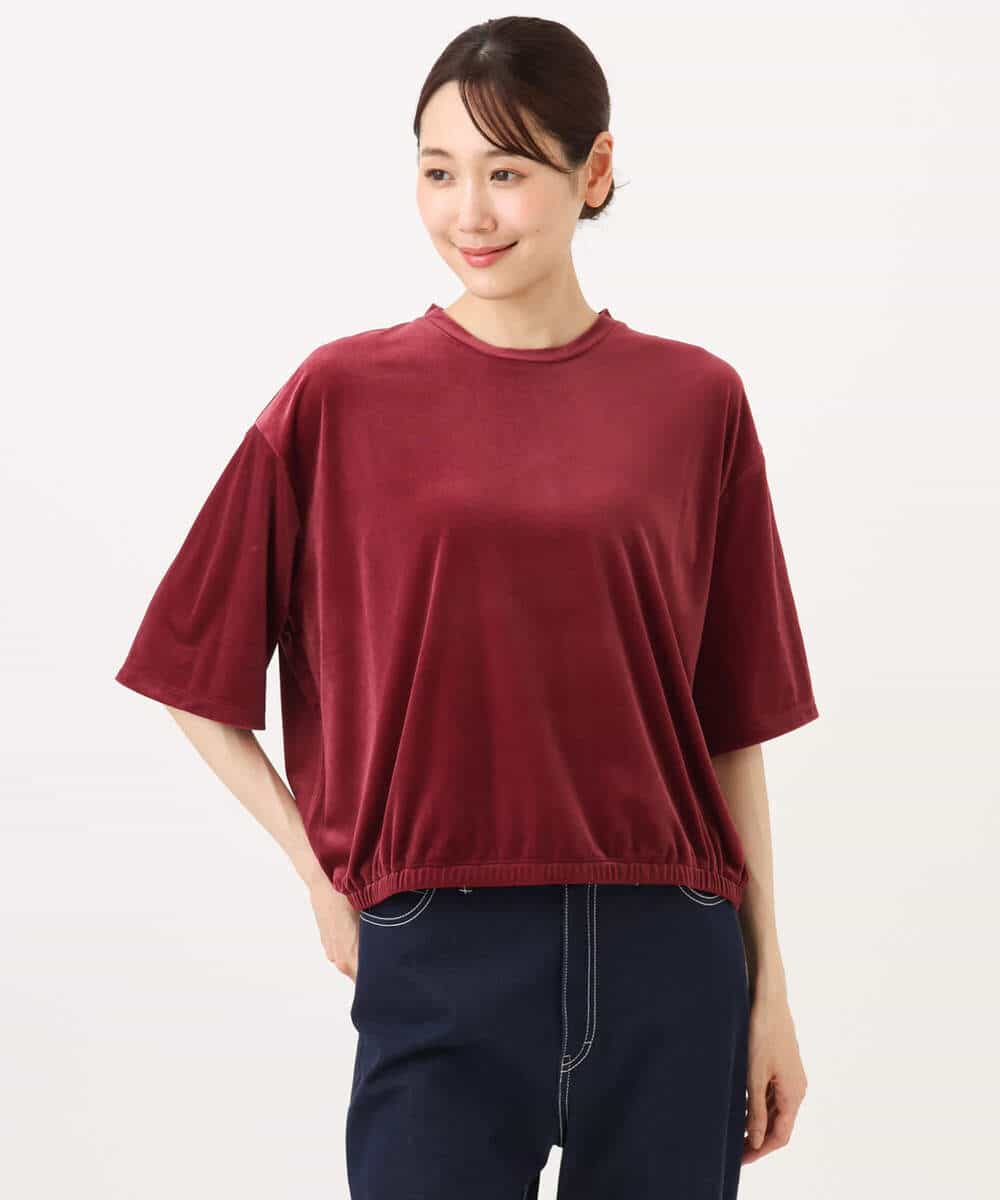 FKKJD25110 MK MICHEL KLEIN(MK ミッシェルクラン) [洗える]シアーベロア 五分袖カットソー モカベージュ