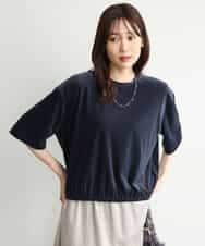 FKKJD25110 MK MICHEL KLEIN(MK ミッシェルクラン) [洗える]シアーベロア 五分袖カットソー ネイビー
