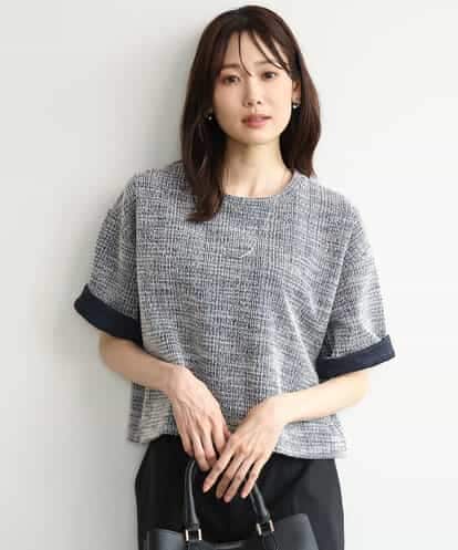 FKKJD26130 MK MICHEL KLEIN [洗える]カラフルネップ ジャージーツイードカットソー