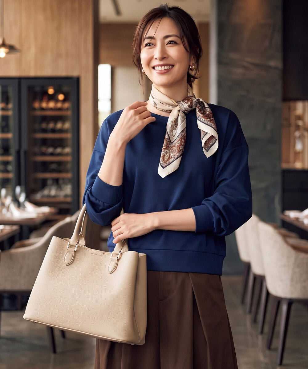 FKKJD30120 MK MICHEL KLEIN(MK ミッシェルクラン) [洗える]ドロスト仕様異素材カットソー ライトグレー
