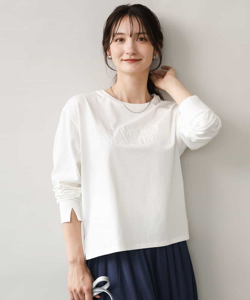 FKKJD31110 MK MICHEL KLEIN(MK ミッシェルクラン) [洗える]レース刺繍ロゴロンT ブラック