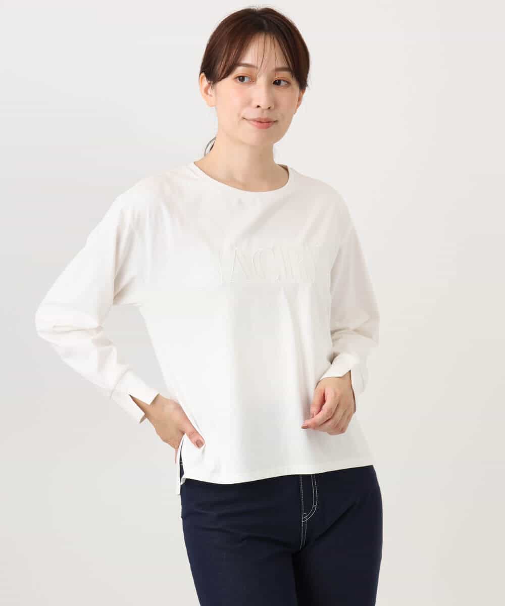 FKKJD31110 MK MICHEL KLEIN(MK ミッシェルクラン) [洗える]レース刺繍ロゴロンT ブラック
