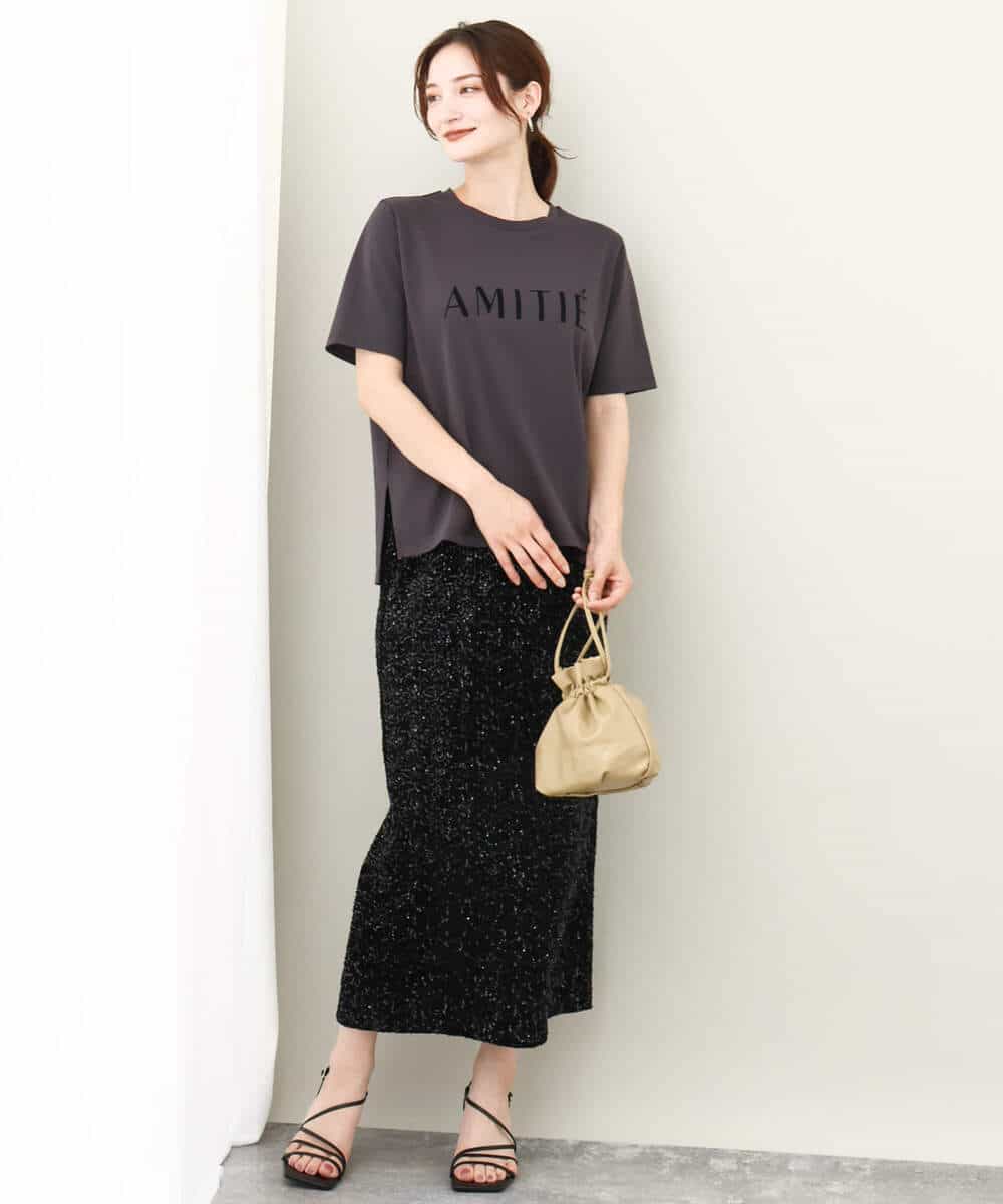 FKKJV20075 MK MICHEL KLEIN(MK ミッシェルクラン) フロッキープリントロゴTシャツ/洗える ダークグレー