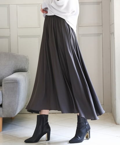 FKLAD09160 MK MICHEL KLEIN 起毛サテンガウチョパンツ/洗える