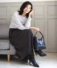 FKLAD09160 MK MICHEL KLEIN(MK ミッシェルクラン) 起毛サテンガウチョパンツ/洗える ネイビー