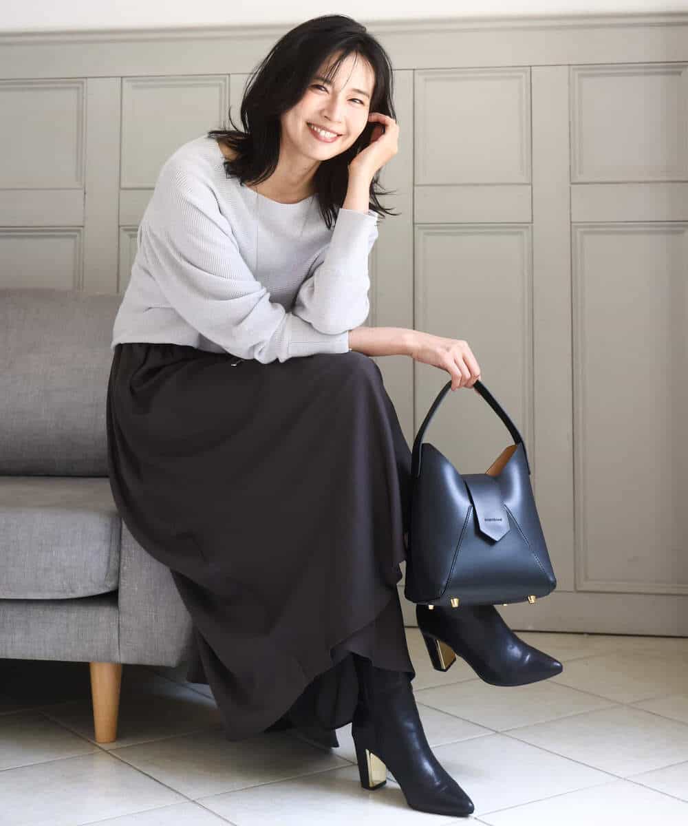 FKLAD09160 MK MICHEL KLEIN(MK ミッシェルクラン) 起毛サテンガウチョパンツ/洗える ネイビー