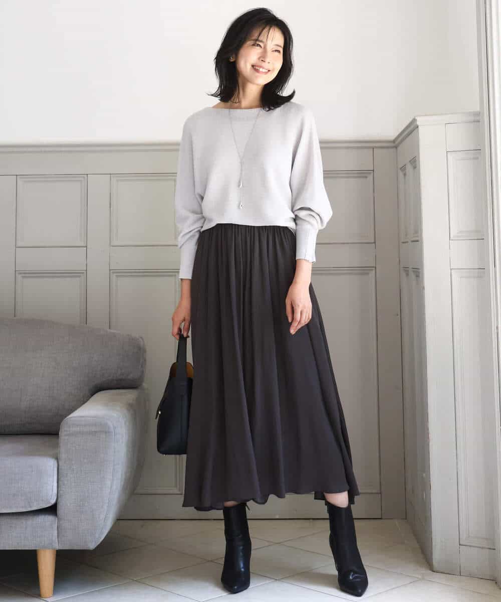 FKLAD09160 MK MICHEL KLEIN(MK ミッシェルクラン) 起毛サテンガウチョパンツ/洗える ネイビー