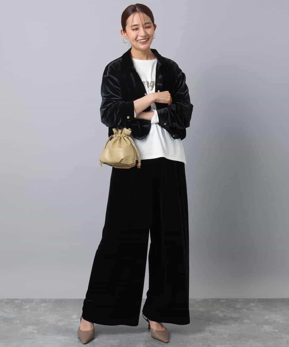 FKLAD31160 MK MICHEL KLEIN(MK ミッシェルクラン) スノーベロア ワイドパンツ/洗える ライトブラウン